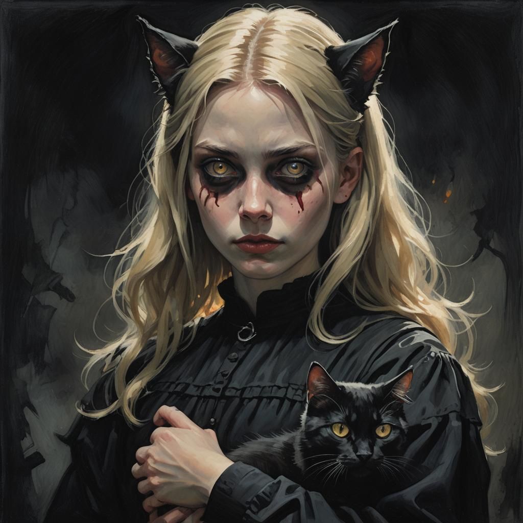 Cat-girl with kitten