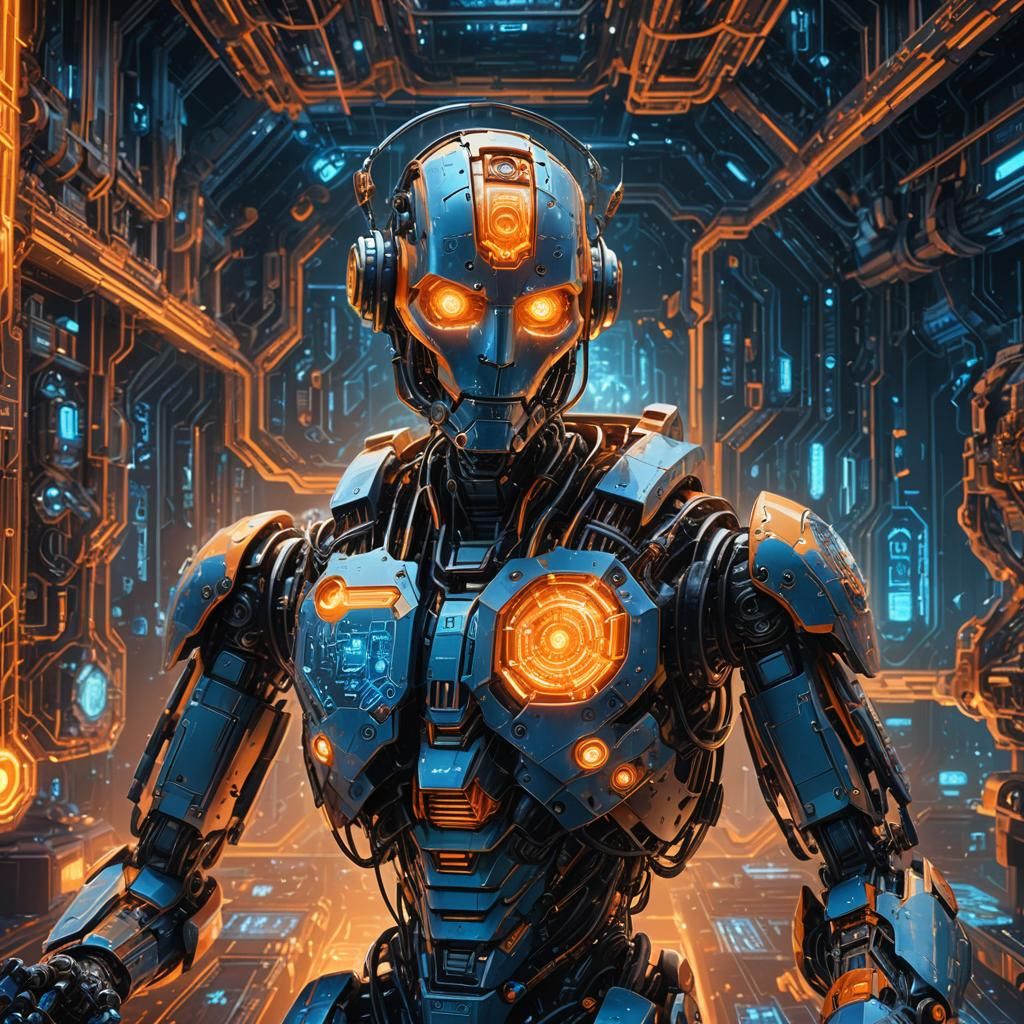 Robot Thinking Deeply with Glowing Circuitry