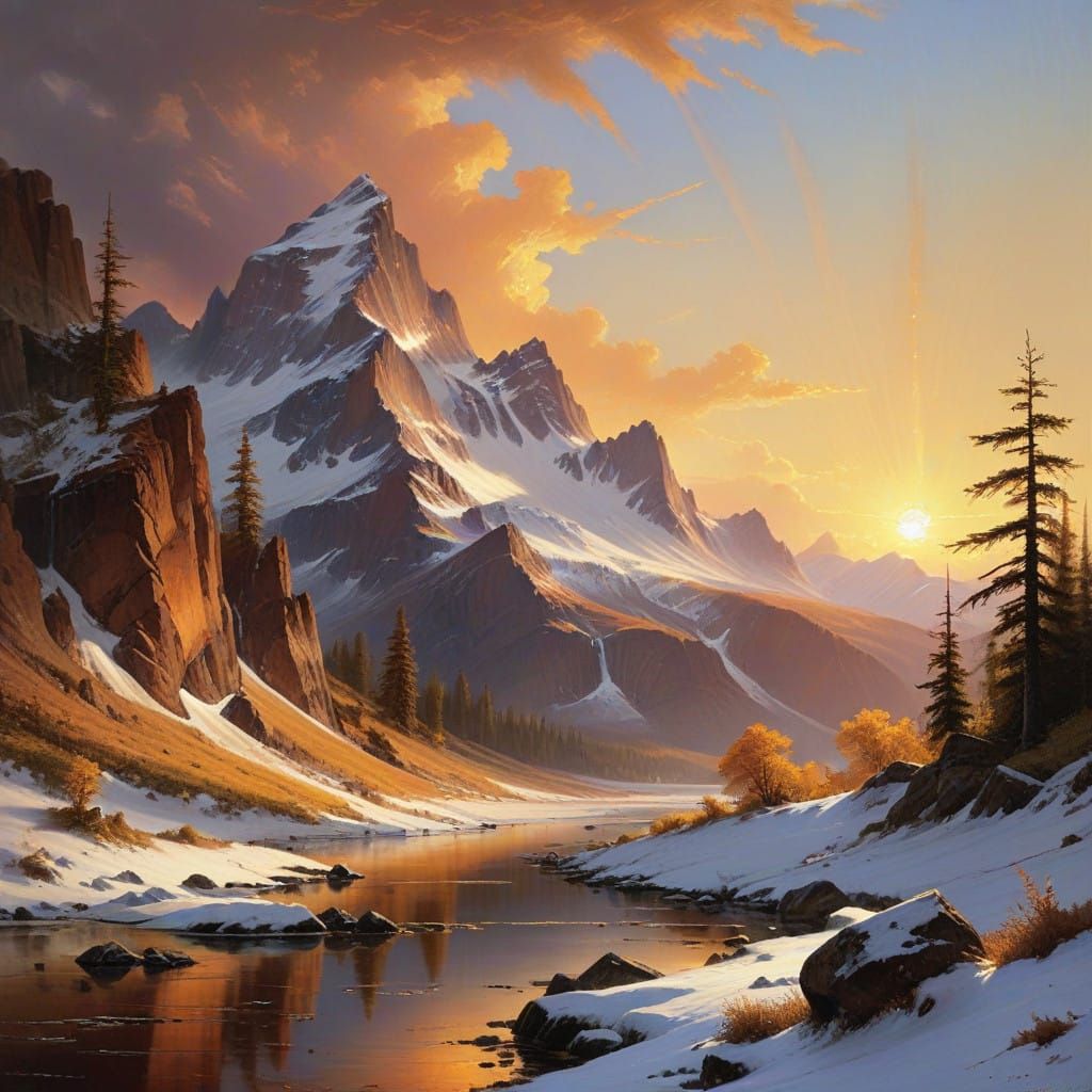 Mountain Climbers Silhouetted at Golden Sunrise