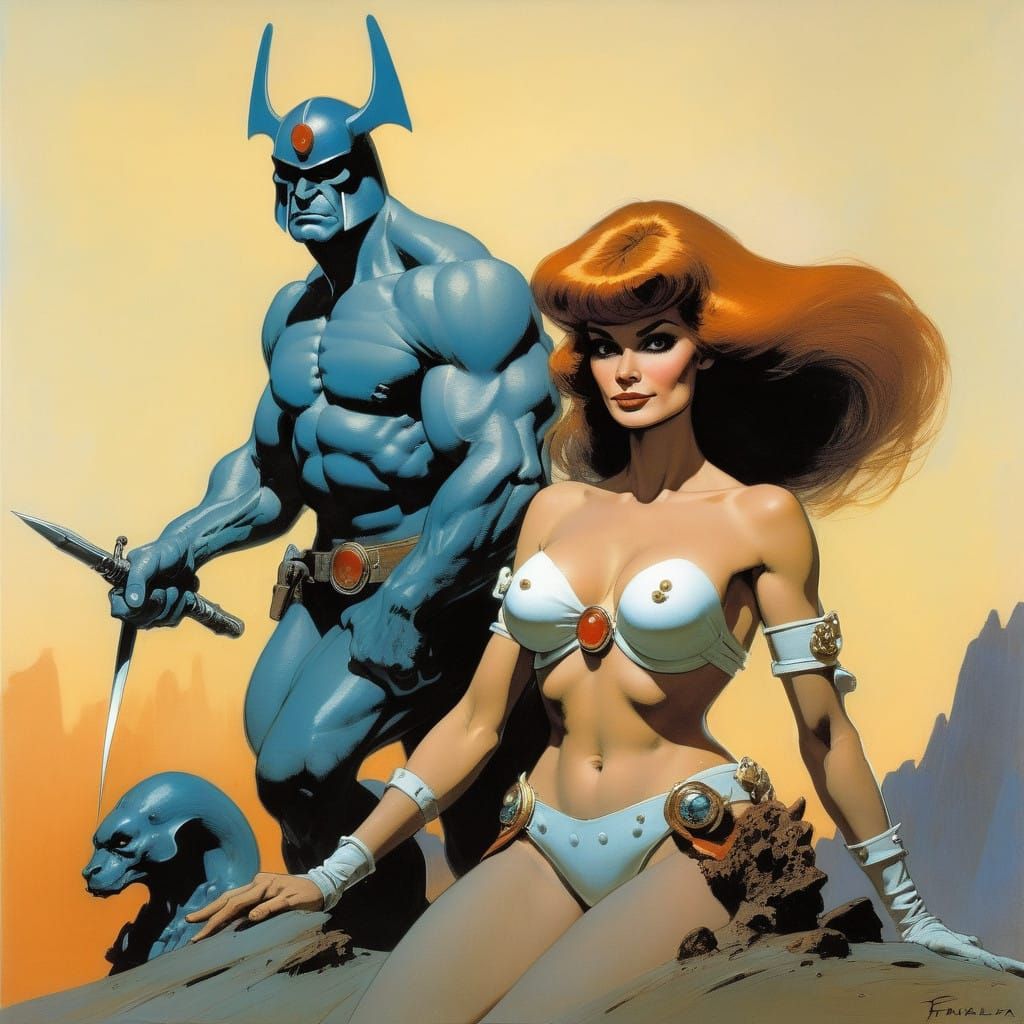 Epic Fantasy Heroes in Cyberpunk Landscape