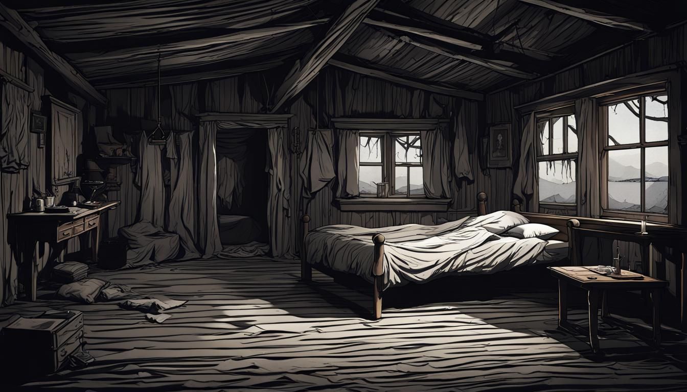 Eerie Cabin Interior with Flickering Candlelight