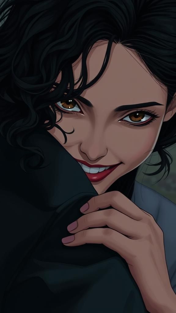 Woman with Obsessive Gaze in Anime Realism Style