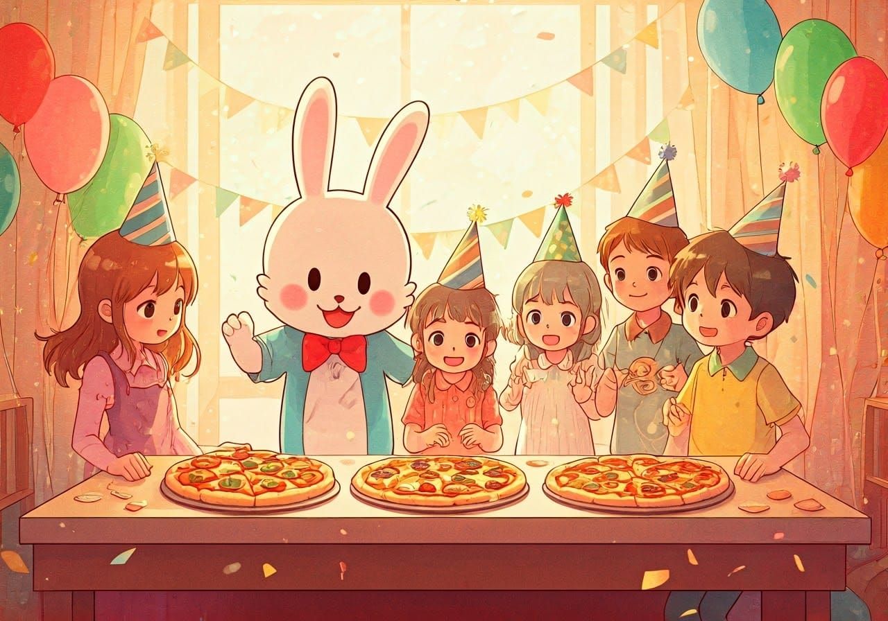 Anime-Inspired Pizza Party with Rabbit Mascot
