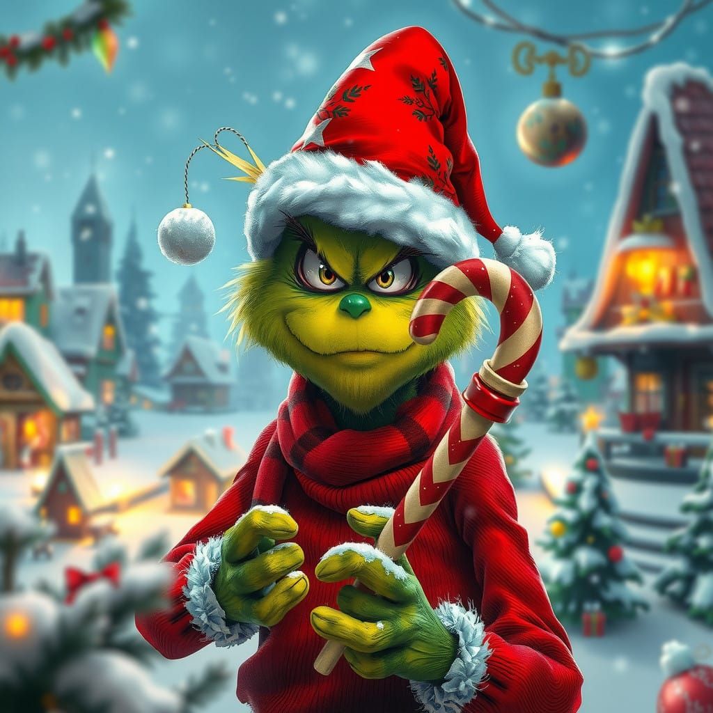 Grinch Brings Whimsy to Snowy Wonderland in Cyberpunk Anime....