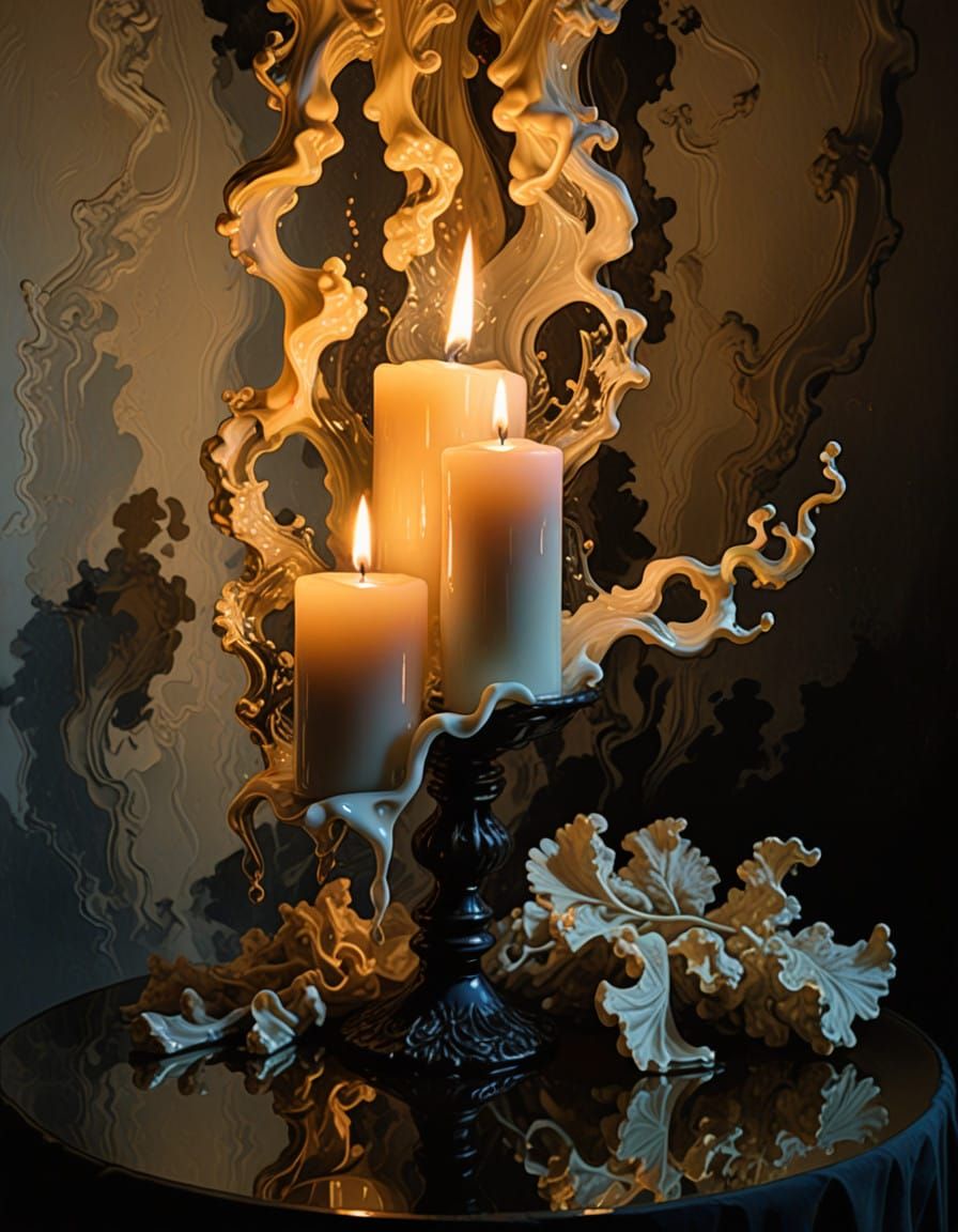 Surreal Baroque Candles in a Maelstrom of Shadows