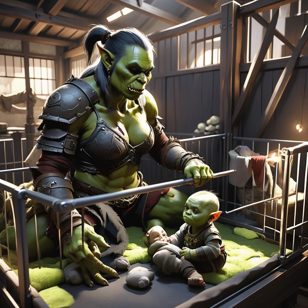 Orc Mother and Baby, 3D Anime Art