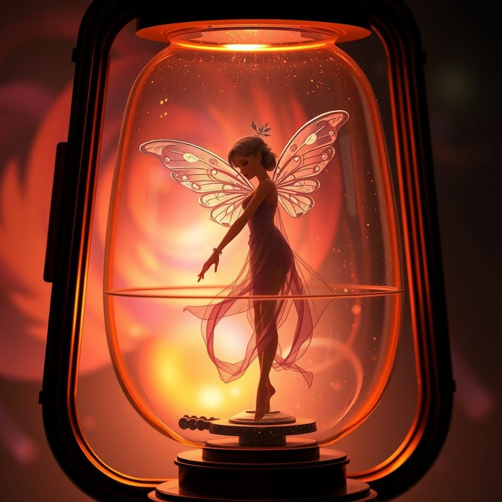Winged Fairy in Antique Lamp, Digital Art