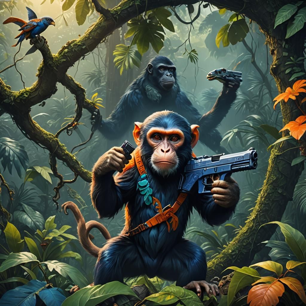 Monkey with Glock: Fantasy Matte Painting