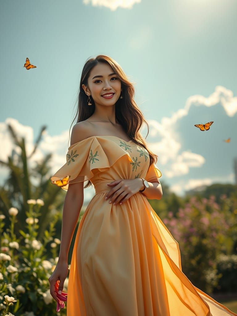 Radiant Goddess in a Heavenly Realm: Hyperrealistic Photo