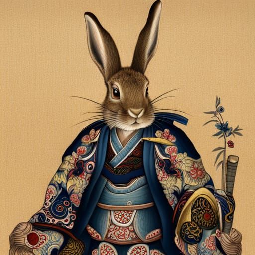 Samurai Hare in Traditional Japanese Style