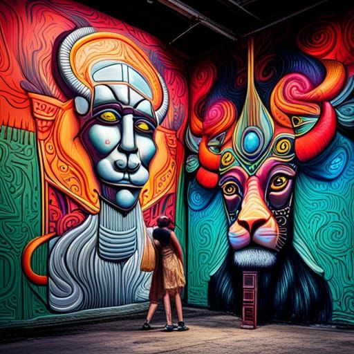 Hathor and Sekhmet in Graffiti Art Style