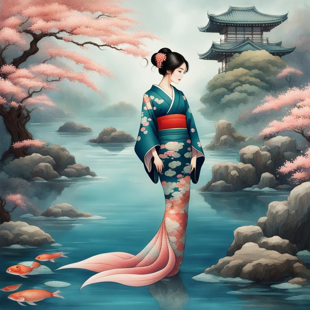 Mermaid in Kimono: Japanese Art Style