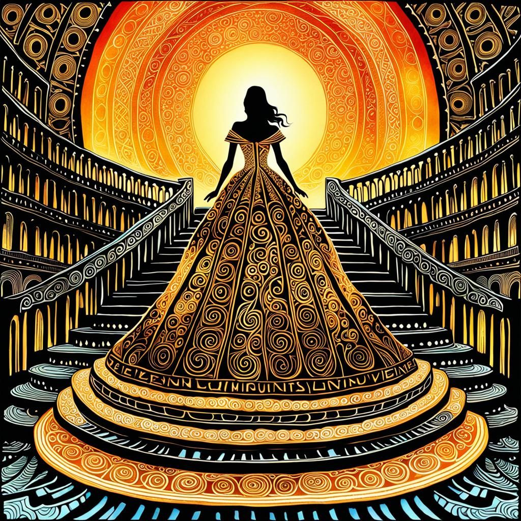 Woman in Runes Dress: Foam Art Zentangle