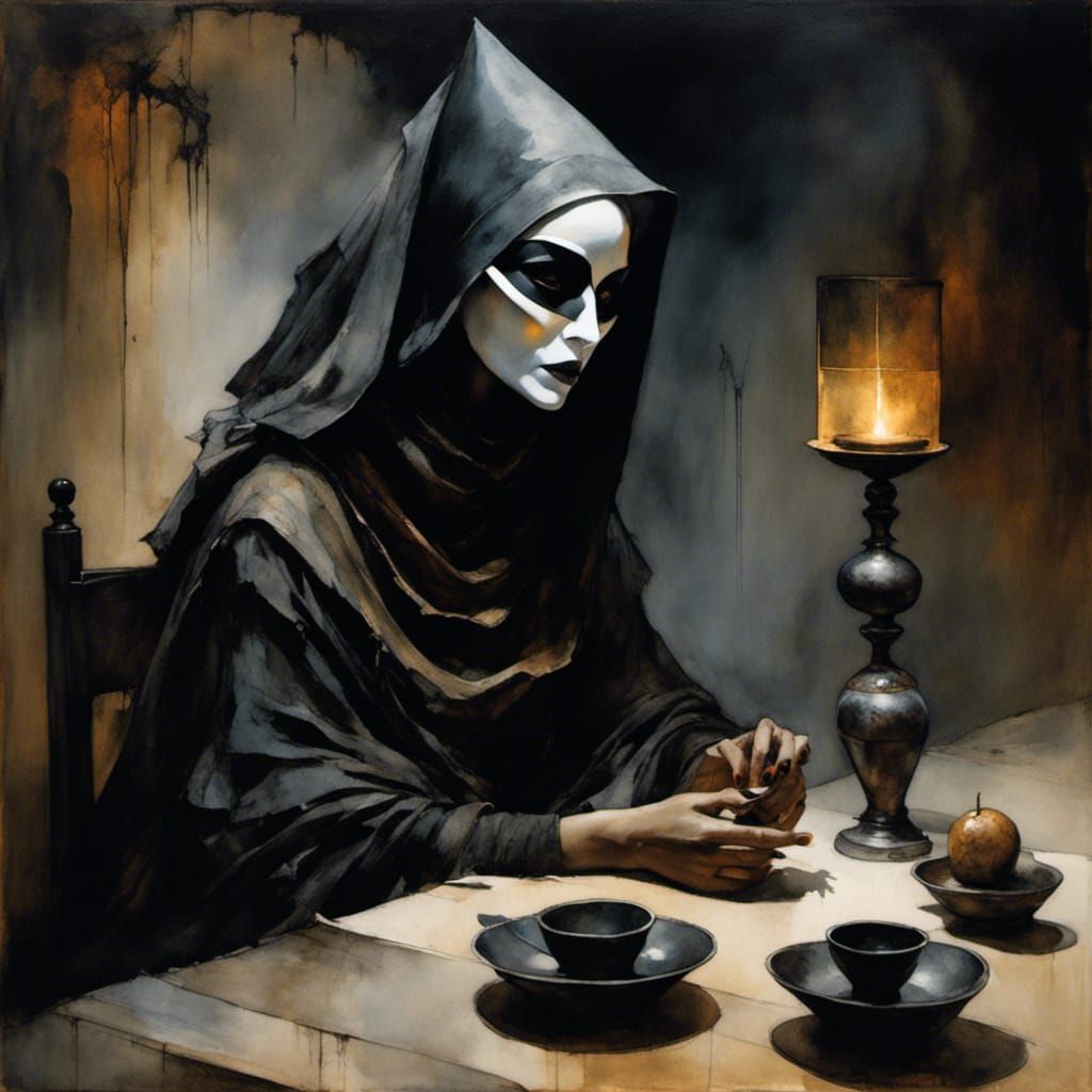 Masked Fortune Teller in Surrealist Style