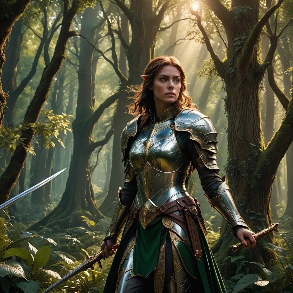 High Elf Paladin in Ethereal Forest, Digital Art