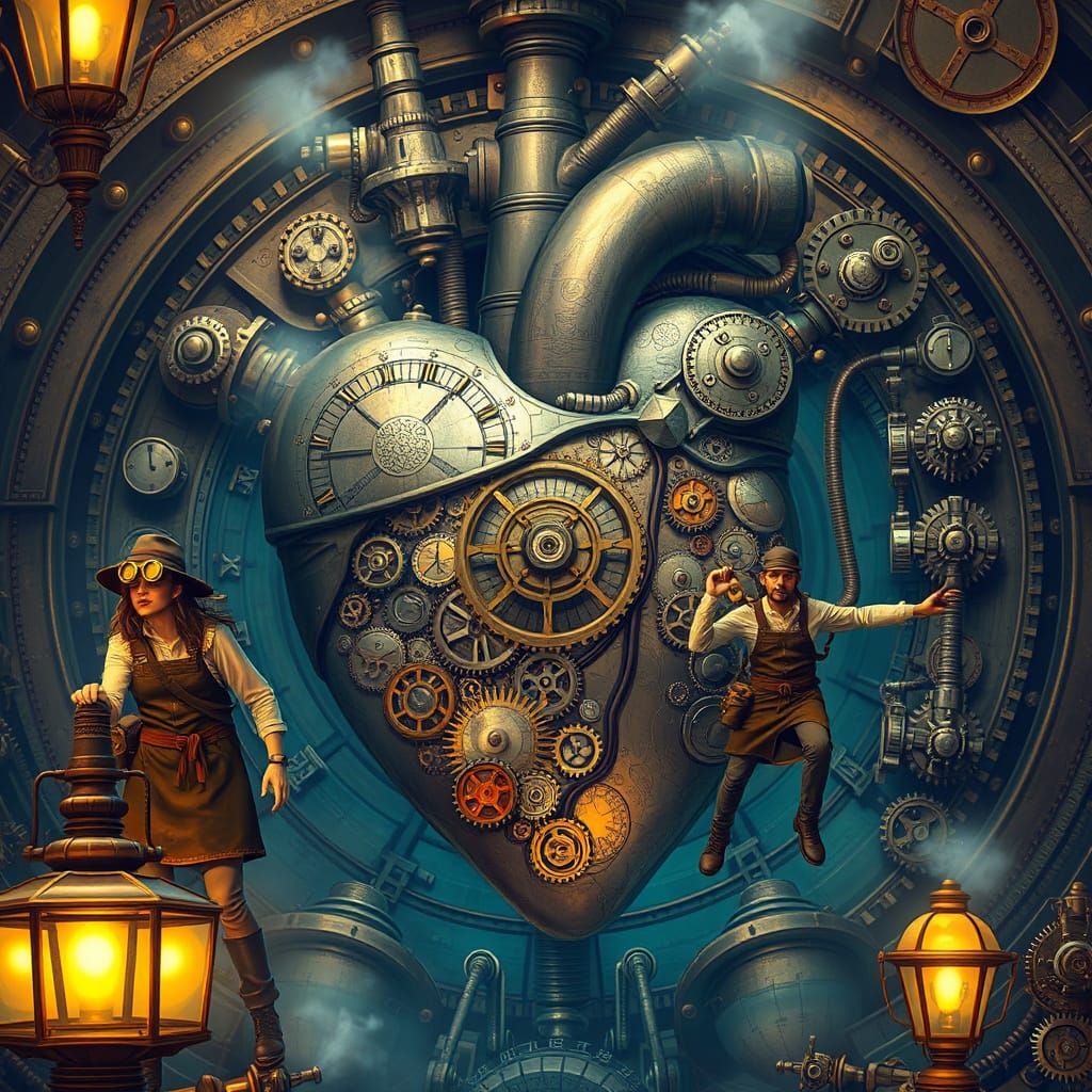 Steampunk Explorers Inside a Clockwork Heart