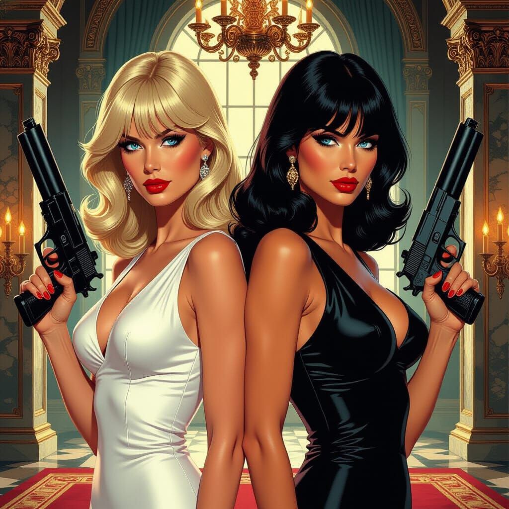 Women with Energy Pistols in Noir Style