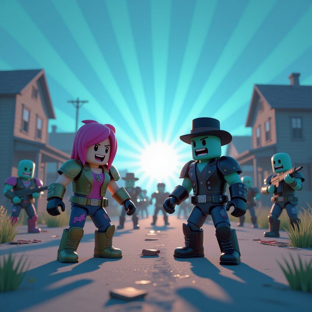 Roblox Characters Battle Zombies: 3D Digital Art