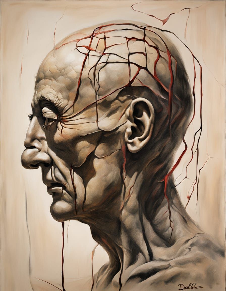 Hyperrealistic Pencil Portrait with Surrealist Elements