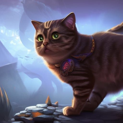 Intricate Clockwork Cat Fantasy Concept Art