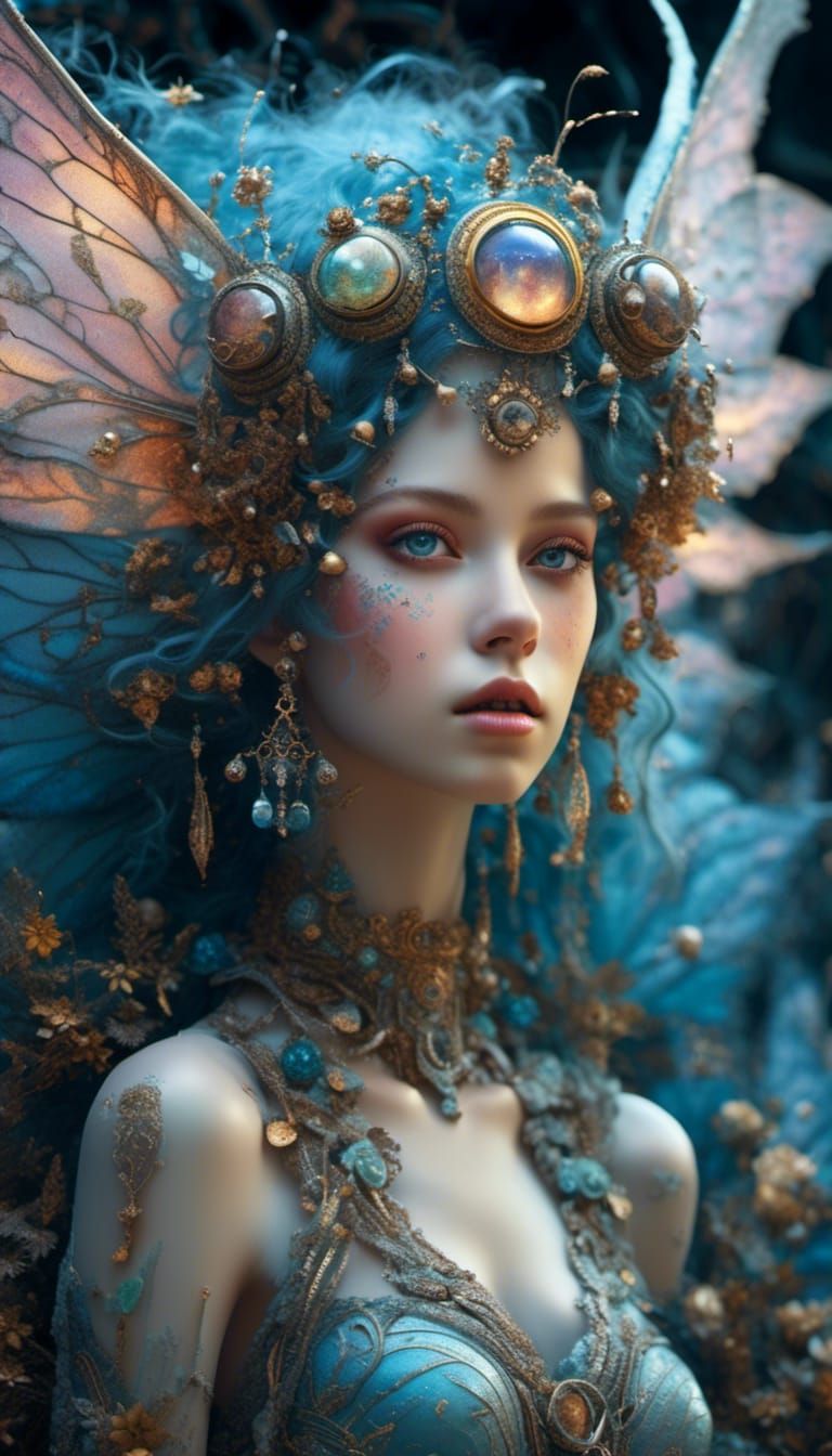 Cyberpunk Fairy Portrait with Cybernetic Wings