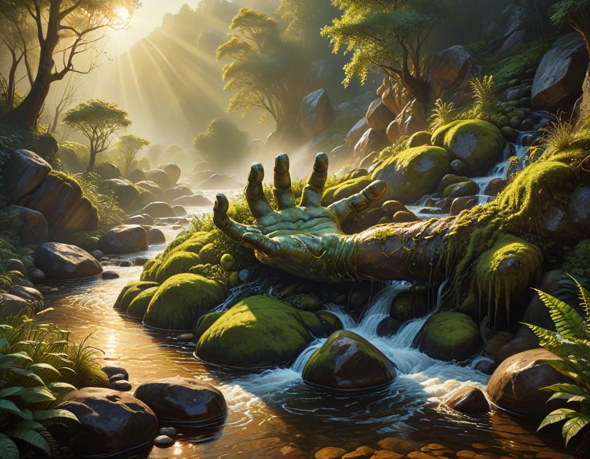 Surreal River Flows Into Giant Hand