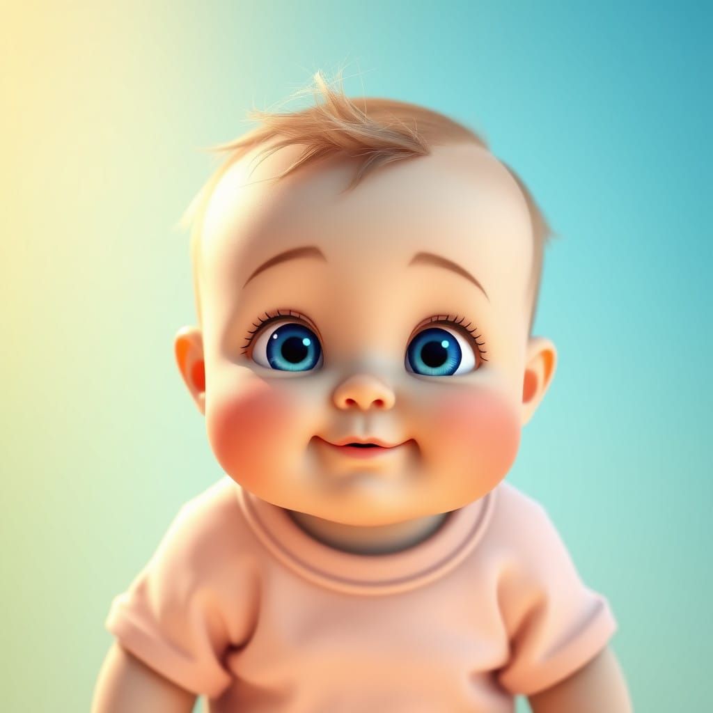 Charming Baby in Pastel Color Palette and Radial Gradient Ba...