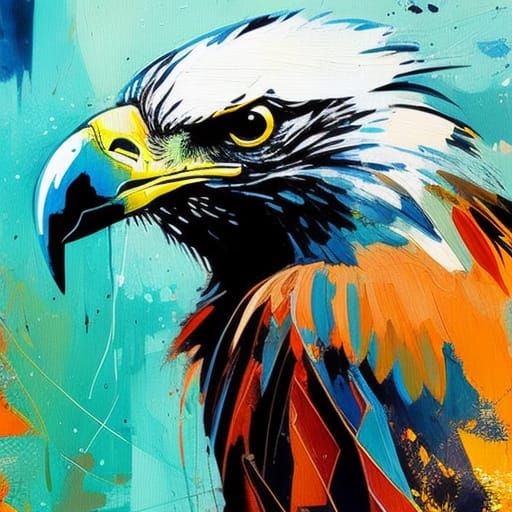 Cartoon Eagle Portrait in Oil Painting Style