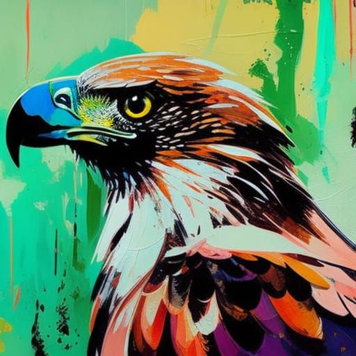 Cartoon Eagle Portrait in Oil on Canvas