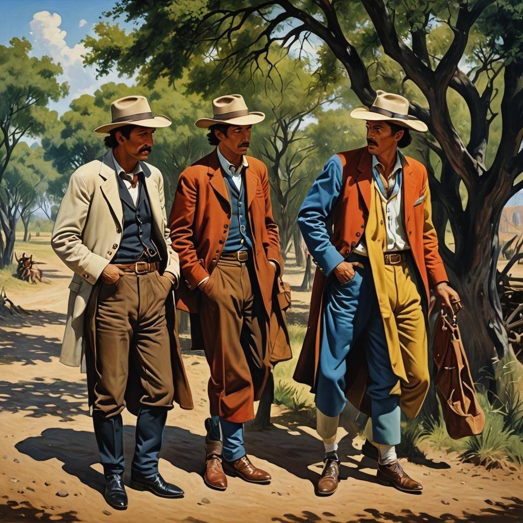 Hyperrealistic Gauchos in Argentina: Surreal Oil Painting