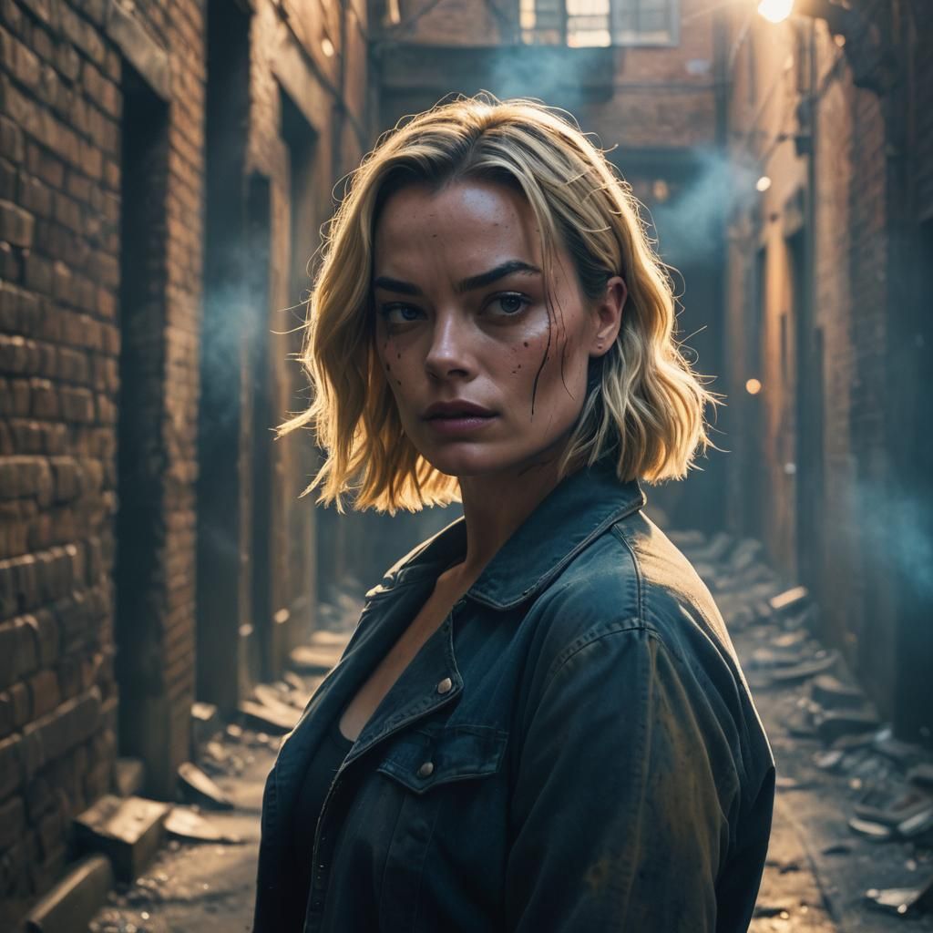 Margot Robbie as Furious Girl in Alleyway