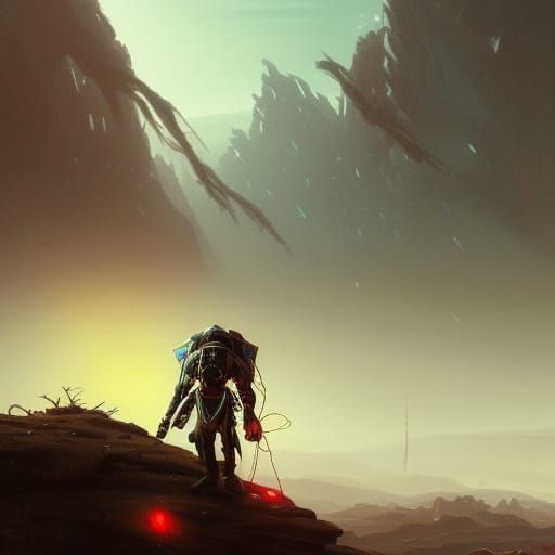 Skitarii on Martian Mountain: Dark Fantasy Art