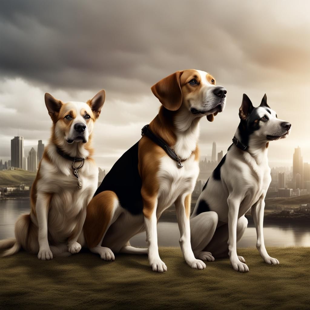 Detailed Matte Painting of Dogs