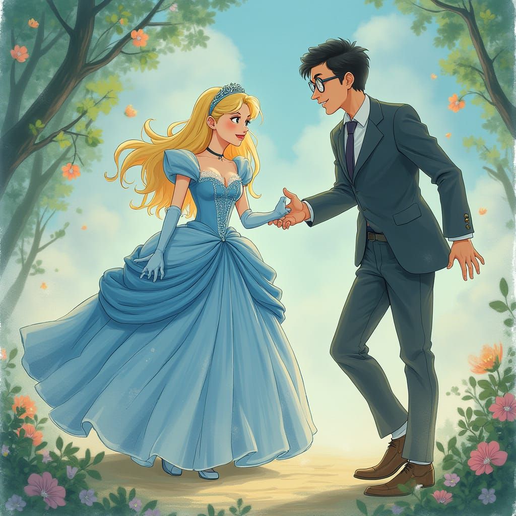 Cinderella Saves CEO in Whimsical Studio Ghibli Anime Style