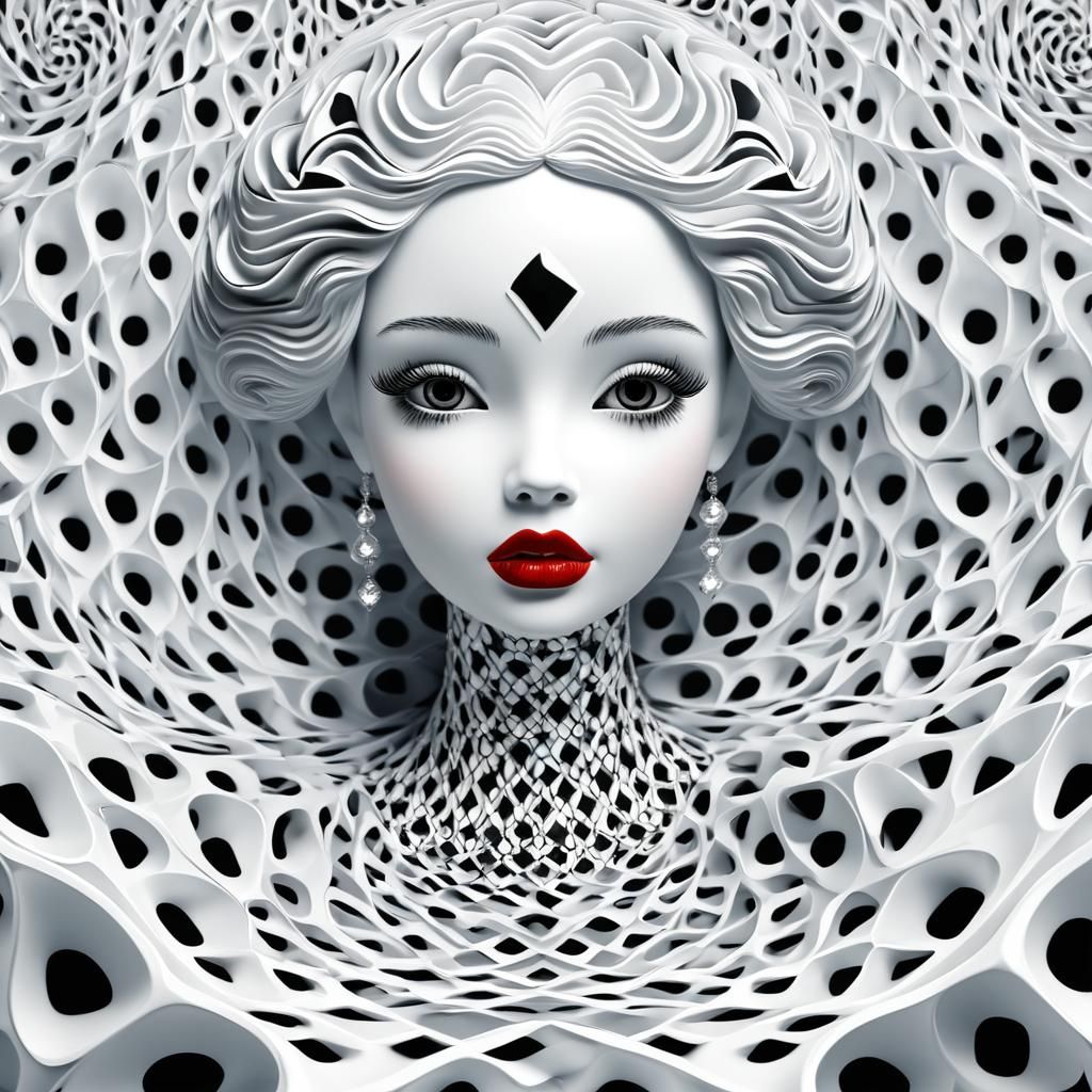 Porcelain Doll with Diamond Face in Abstract Style