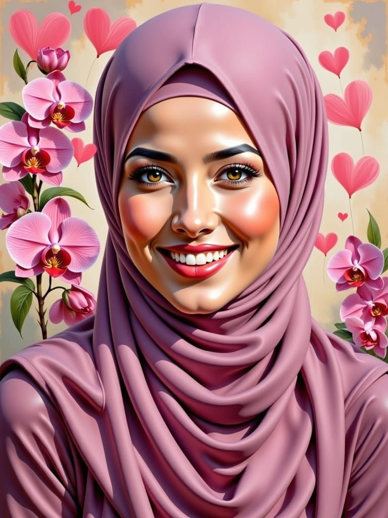 Elegant Hijabi Woman Portrait with Floral Background