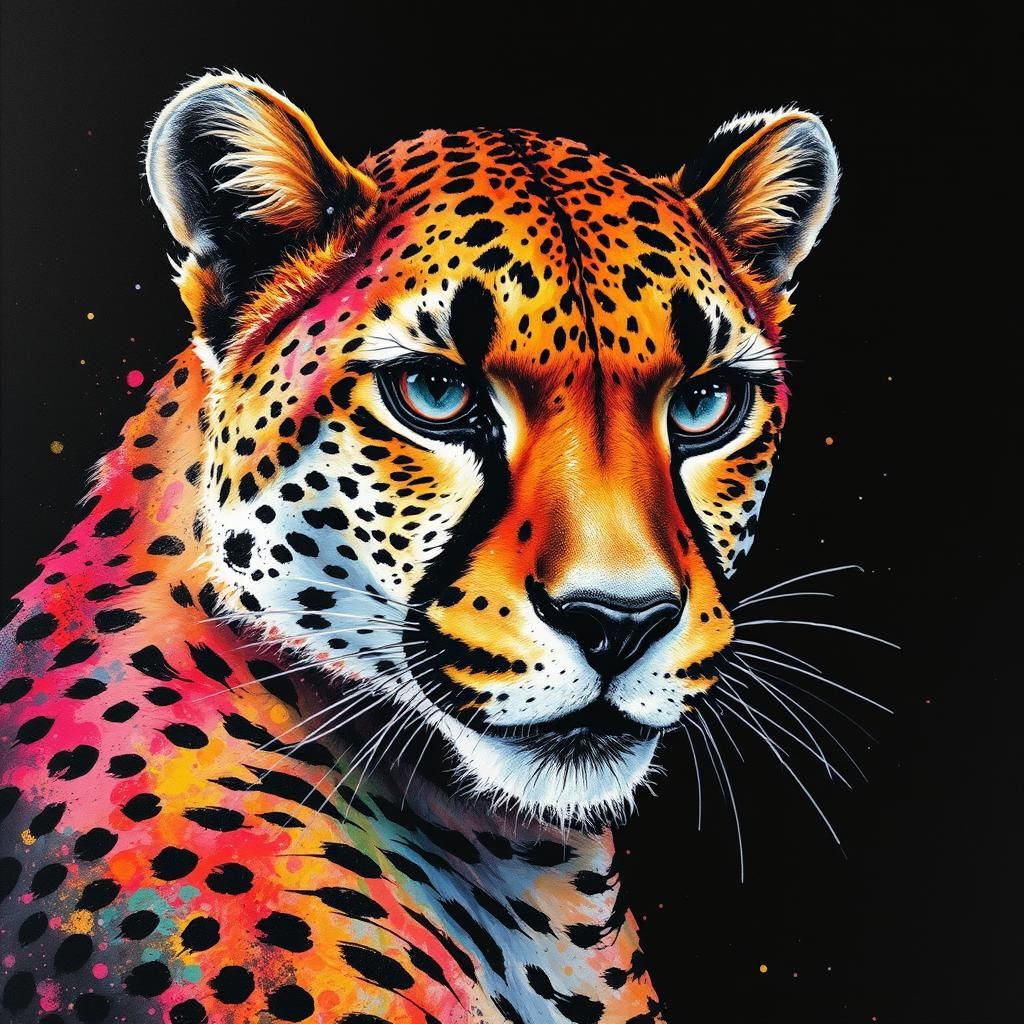 Stunning Cheetah Watercolor with Ink Splatters