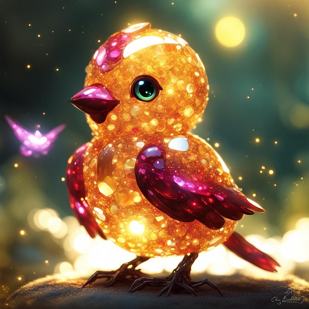 Glittering Citrine Bird in Enchanted Garden