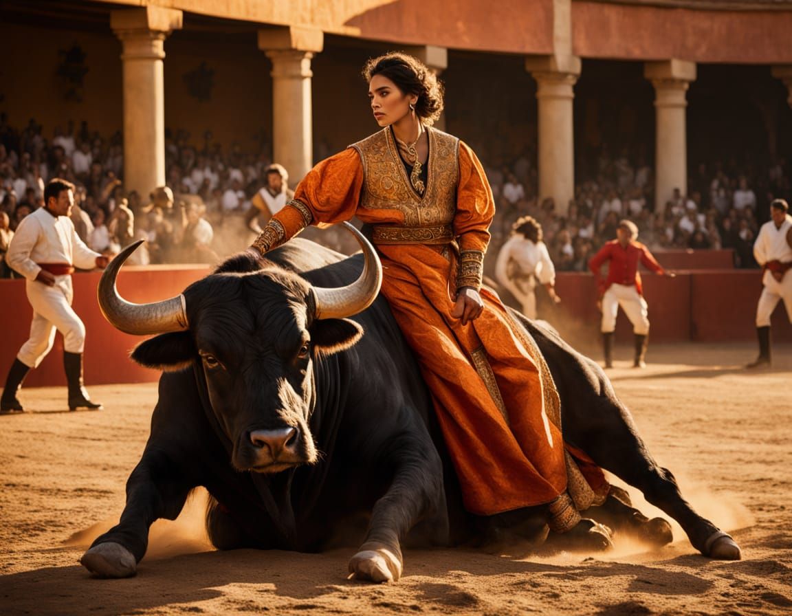 Spanish Bullring Scene in Vibrant Realism