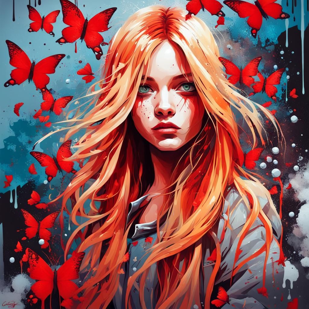 Colorful Graffiti Art: Girl with Butterflies