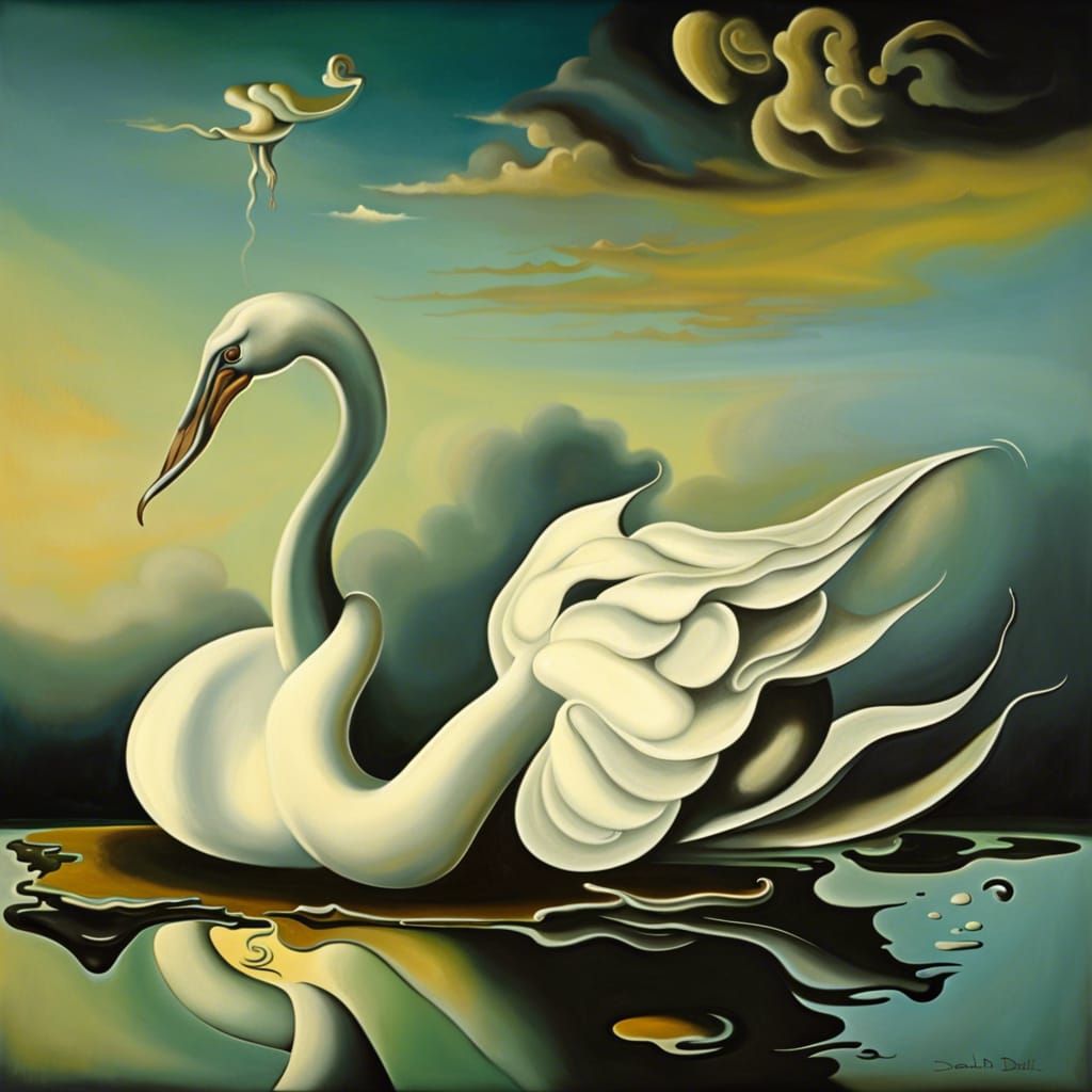 Surreal Swan in Melting Oil, Salvador Dali Style