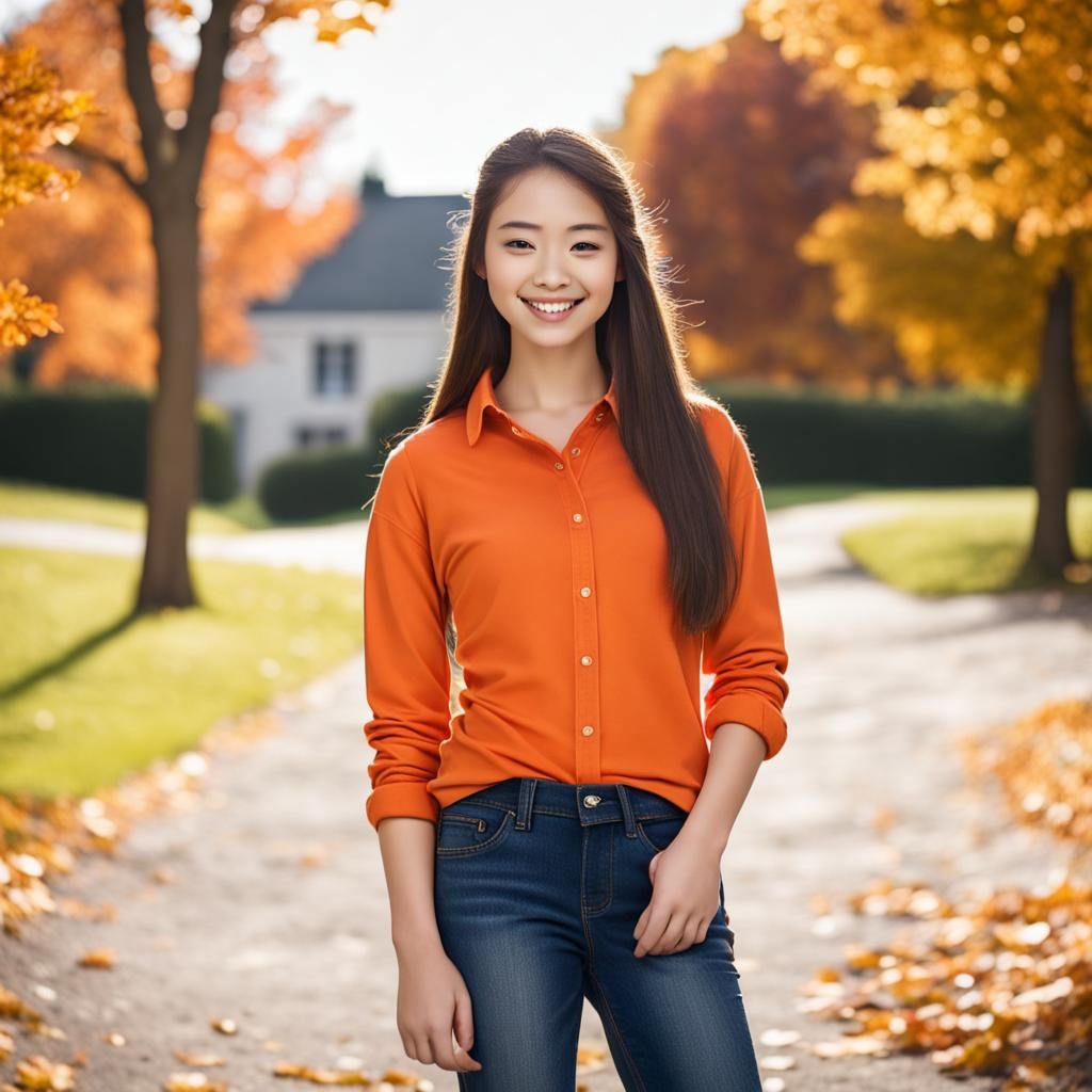 Teenage Girl in Autumn Landscape