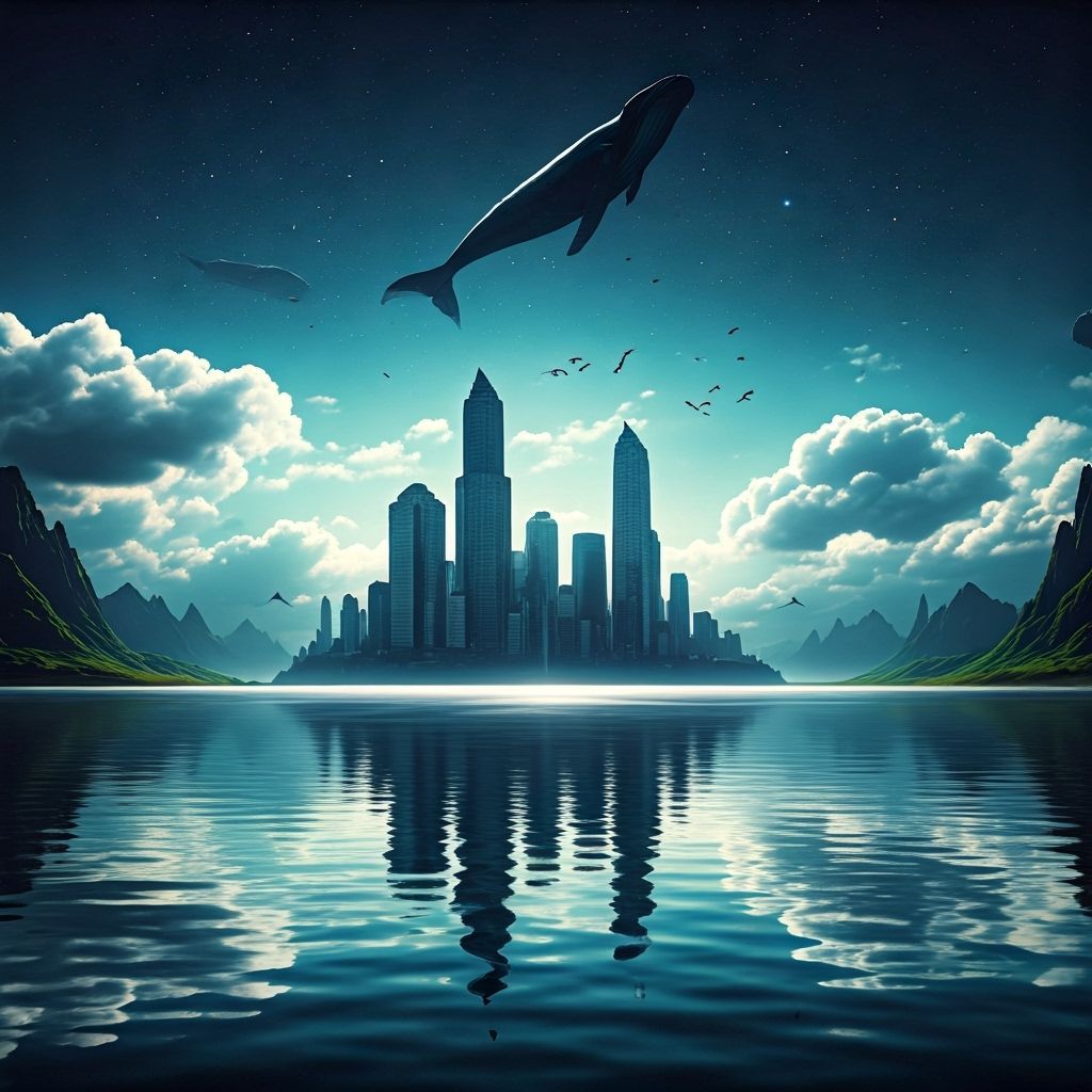 Surreal Sky-Ocean Landscape with Floating City