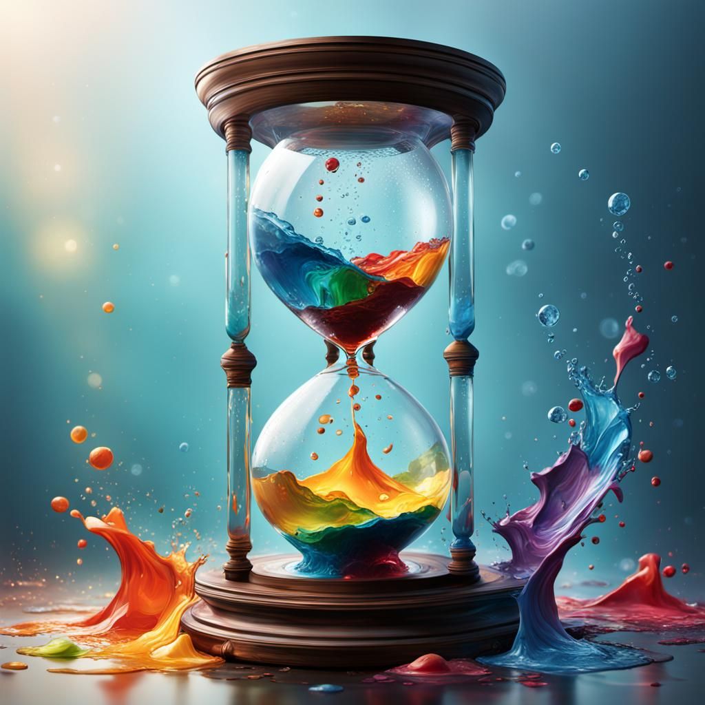 Hyperrealistic Hourglass with Colorful Splash Art
