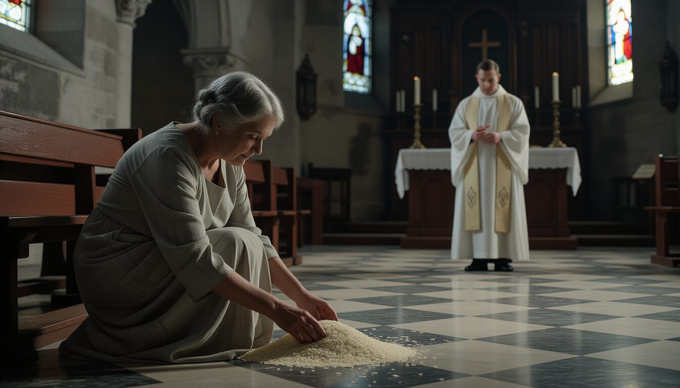 Elderly Woman in Church After Unseen Wedding