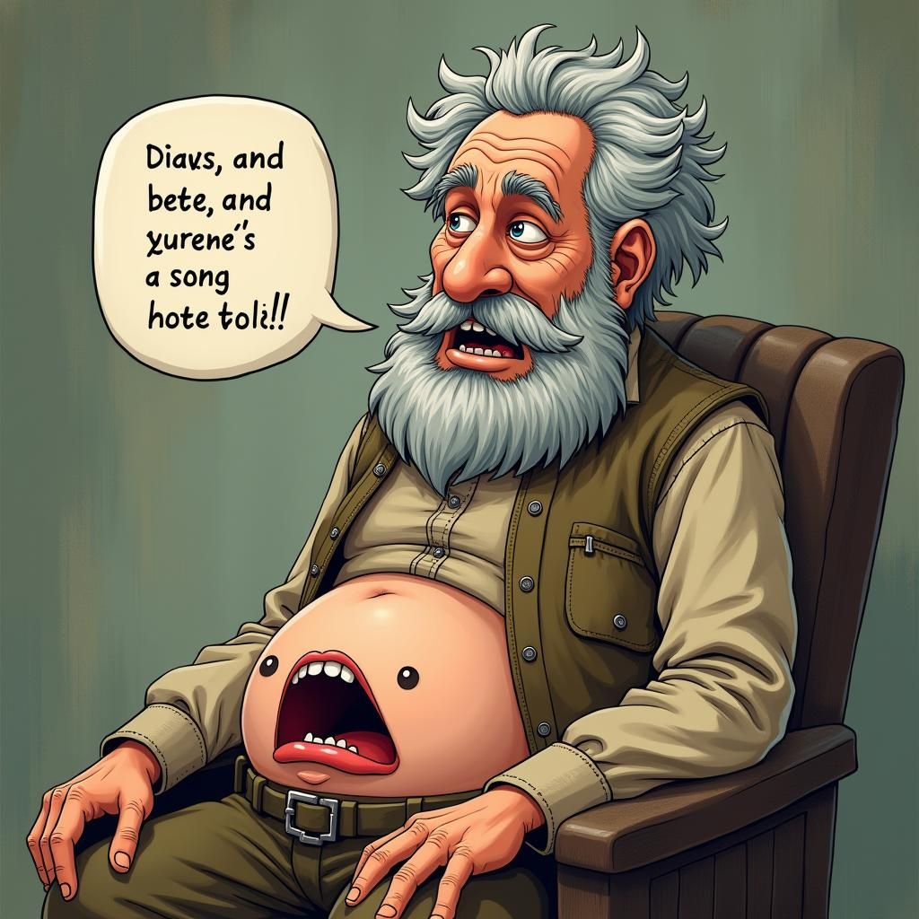 Man Conversing with Animated Stoma in Surreal Style