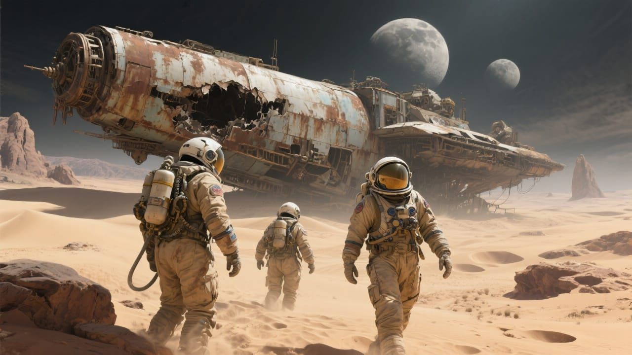 Astronauts Discover Ancient Steampunk Spaceship on Desert Pl...