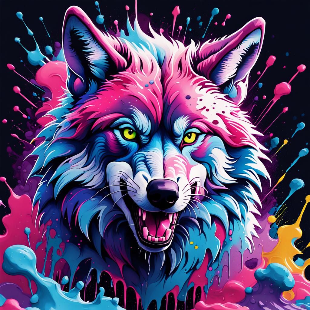 Cotton Candy Wolf in Graffiti Splash Art Style