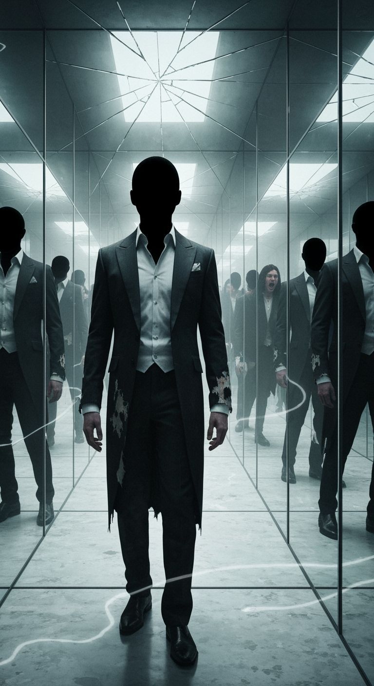 Surreal Shattered Mirror Hallway Portrait