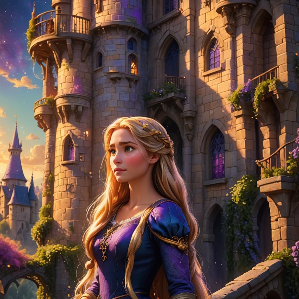 Rapunzel in Tower with Magical Glow: Fantasy Concept Art